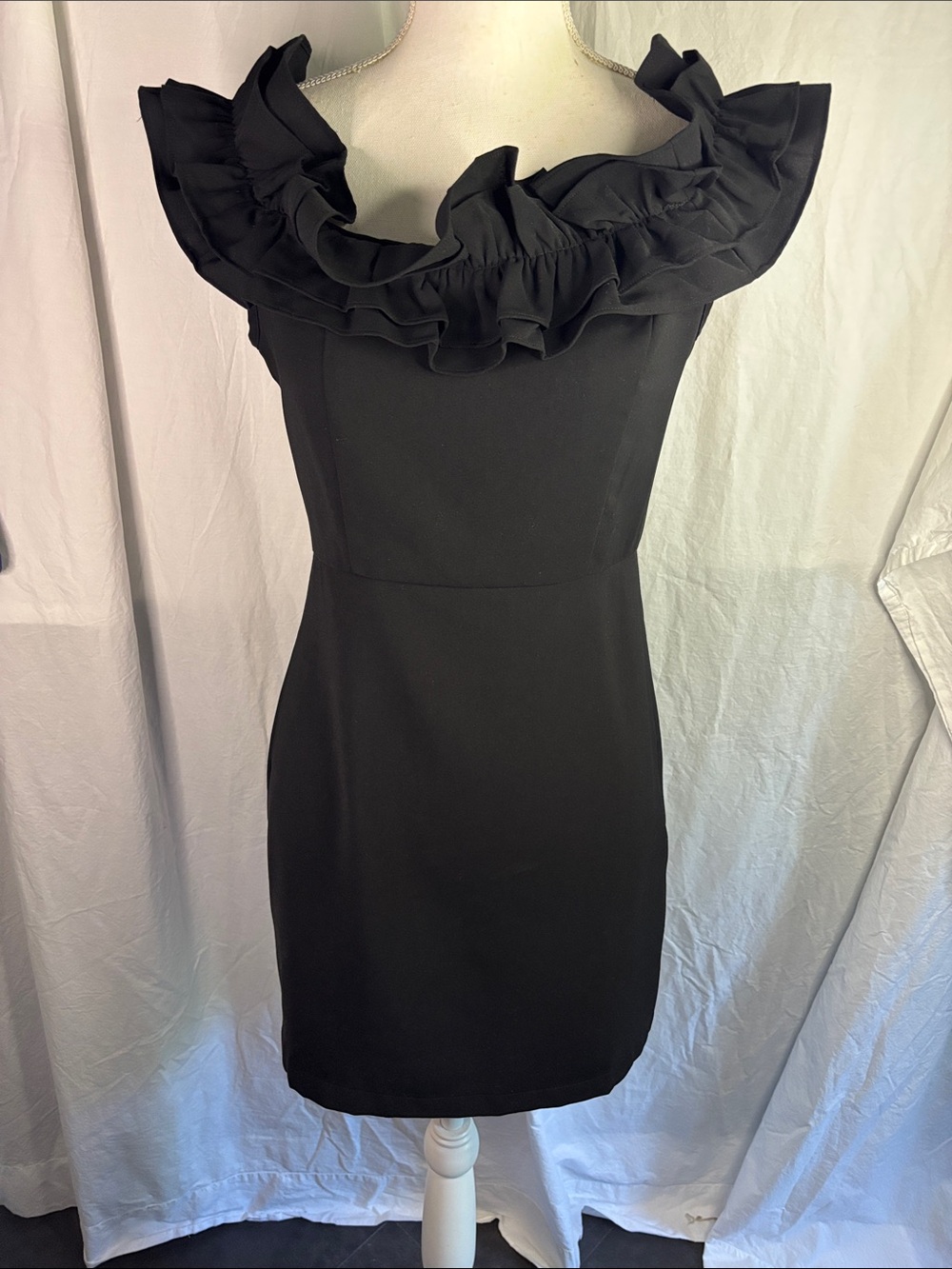 TCEC Black Ruffle-Off-Shoulder Little Black Dress